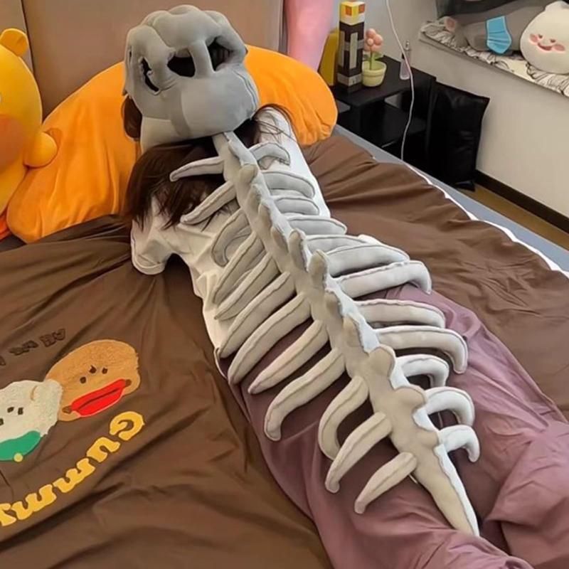 Adults & Kids Halloween Cosplay Dinosaur Costume Set – Realistic Plush Skeleton Outfit with Skull Headpiece & Spine