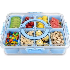 portable snack tray with lid & handle, multi-use charcuterie box for travel, parties, picnics, fruits, nuts, candy organizer, containers, food storage containers