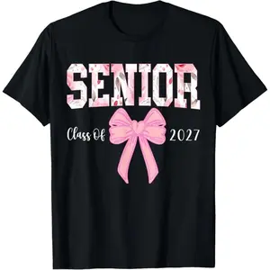 Senior 2027 Pink Bow Floral Back to School Tee