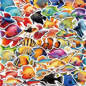 Fish Pattern Sticker, 50pcs/set Colorful Cartoon Fish Sticker, Decorative Sticker for Water Bottle, Laptop, Cellphone, Phone Case, Scrapbooking, Journal Making