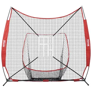Father's Day Gift VEVOR 7x7 ft Baseball Softball Practice Net, Portable Baseball Training Net for Hitting Catching Pitching, Backstop Equipment with Bow Frame, Carry Bag, Strike Zone, 12 Balls, Tee, and Ball Collector