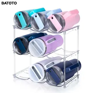 BATOTO Stackable Water Bottle Organizer 40 oz Tumbler Holder for Kitchen Storage 2Pack Buckle Compartment Plastic Space Saving Solution