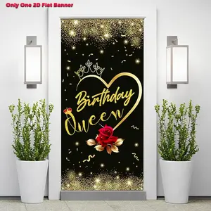 1pc 2D falt door banner,Happy Birthday Queen Door Banner, 21st 25th 30th 40th 50th 60th 70th 80th 90th Birthday Decoration for Women, Mom Birthday Door Cover, Women Birthday Sign Outdoor Indoor Decor