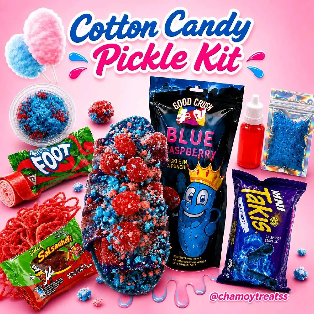 Blue Razz Cotton Candy Pickle Kit - Sweet Trending Snacks Blue Razz Cotton Candy Pickle Kit - Sweet Trending Snacks
