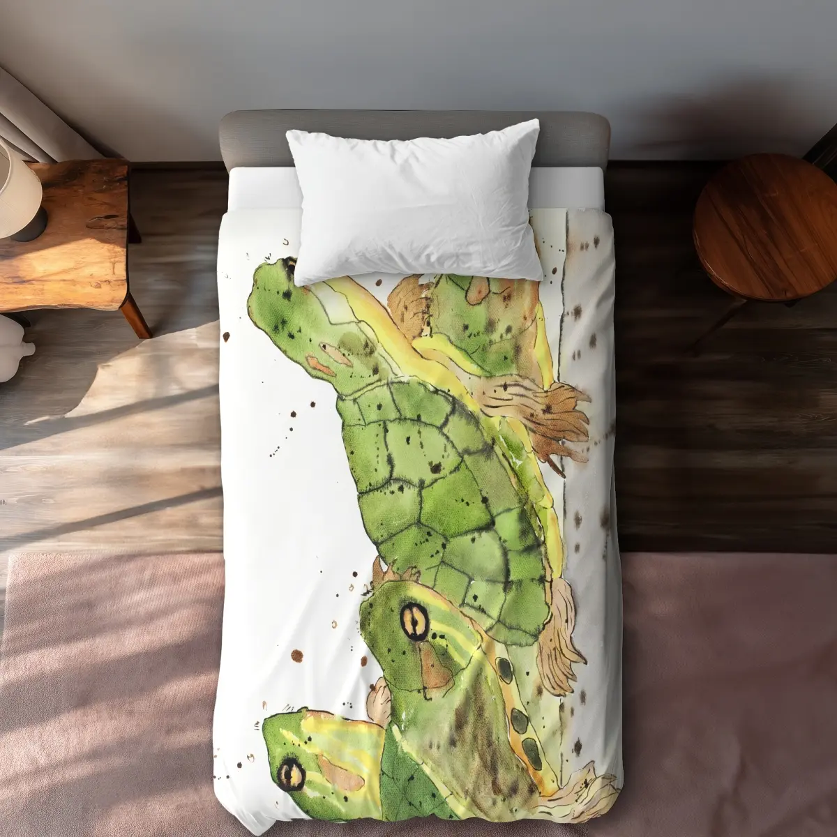 Begin Home Decor Whimsical Small Aquatic Turtles Decorative Duvet Cover - Twin XL Size, Eco-Friendly Breathable Durable Textile Bedding, for Living Room Decor