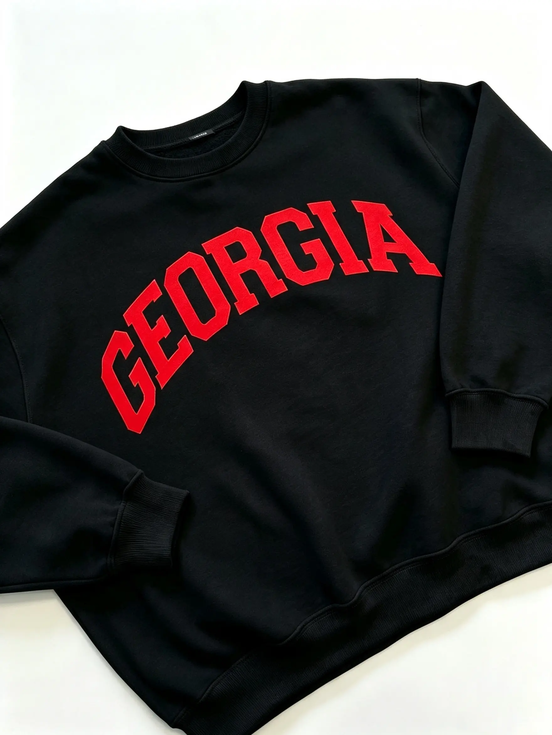 Men’s Soft Cotton Loose-Fit Oversized Georgia Letter Print Crewneck Sweatshirt - Unisex Plus-Size Long Sleeve Streetwear Vintage Collegiate Graphic Pullover, Back-to-School Retro Outfit with Round Neck, Simple Design (Pairs with Cargo Pants, Jeans)