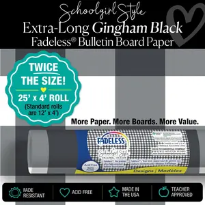 Black Gingham Bulletin Board Paper 25ft. | Schoolgirl Style x Fadeless®