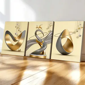 3-count wooden frame canvas, modern light luxury geometric art poster, Modern Abstract Design, abstract art decoration, exquisite living room wall decoration, fashionable family poster, suitable for bedrooms, offices, corridor art