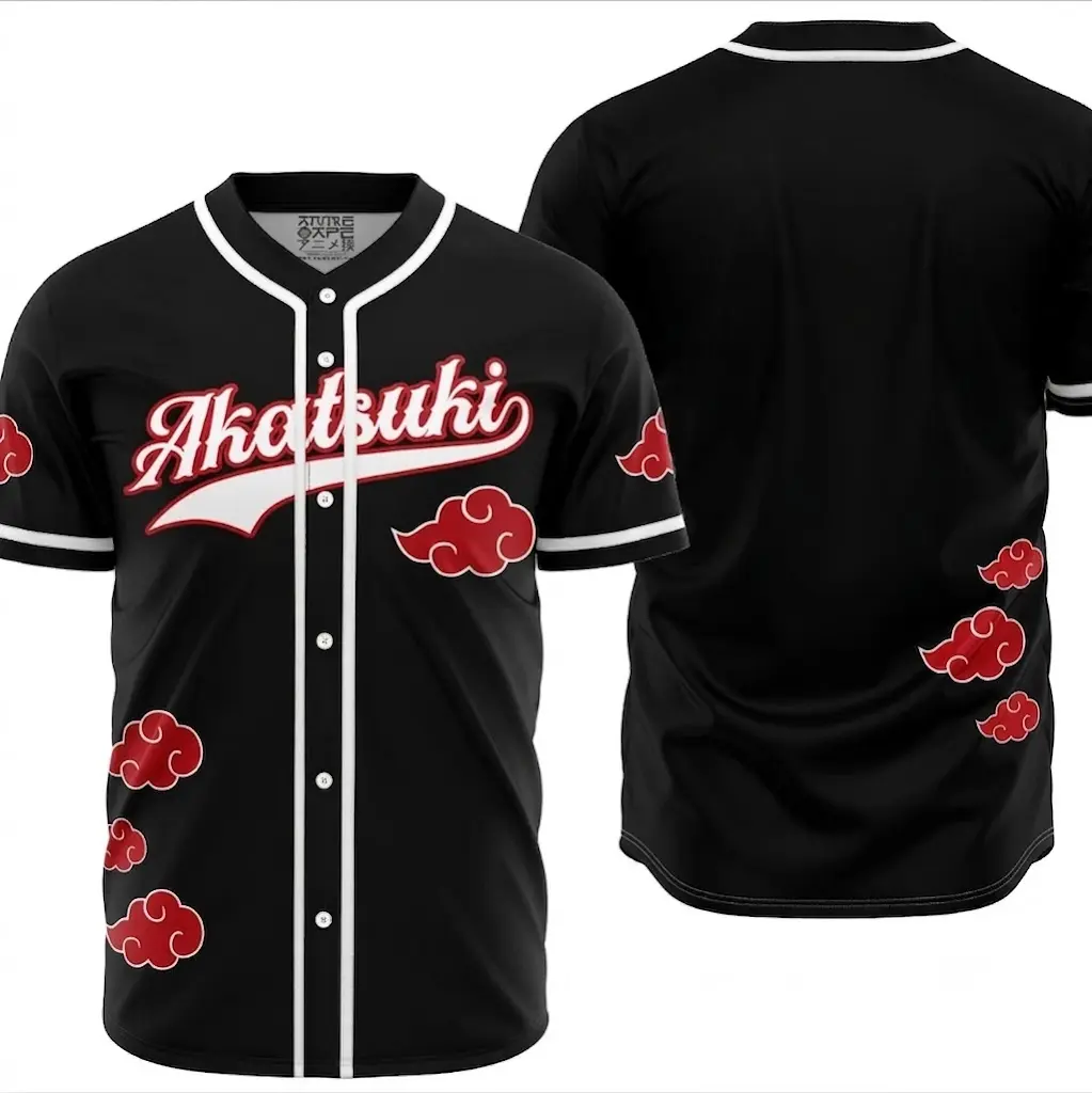 Full Print Vintage Akatsuki Baseball Jersey Shirt, Retro Anime Baseball Jersey Shirt, Print Baseball Jersey, Jersey for Men and Women, Baseball Jersey Style