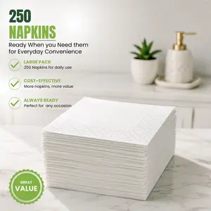Freshware 250 Count Cocktail Napkins, 2-Ply Disposable Beverage Napkins for Parties, Weddings, Restaurants & Home Bar, White 4.9 x 4.9 Inch