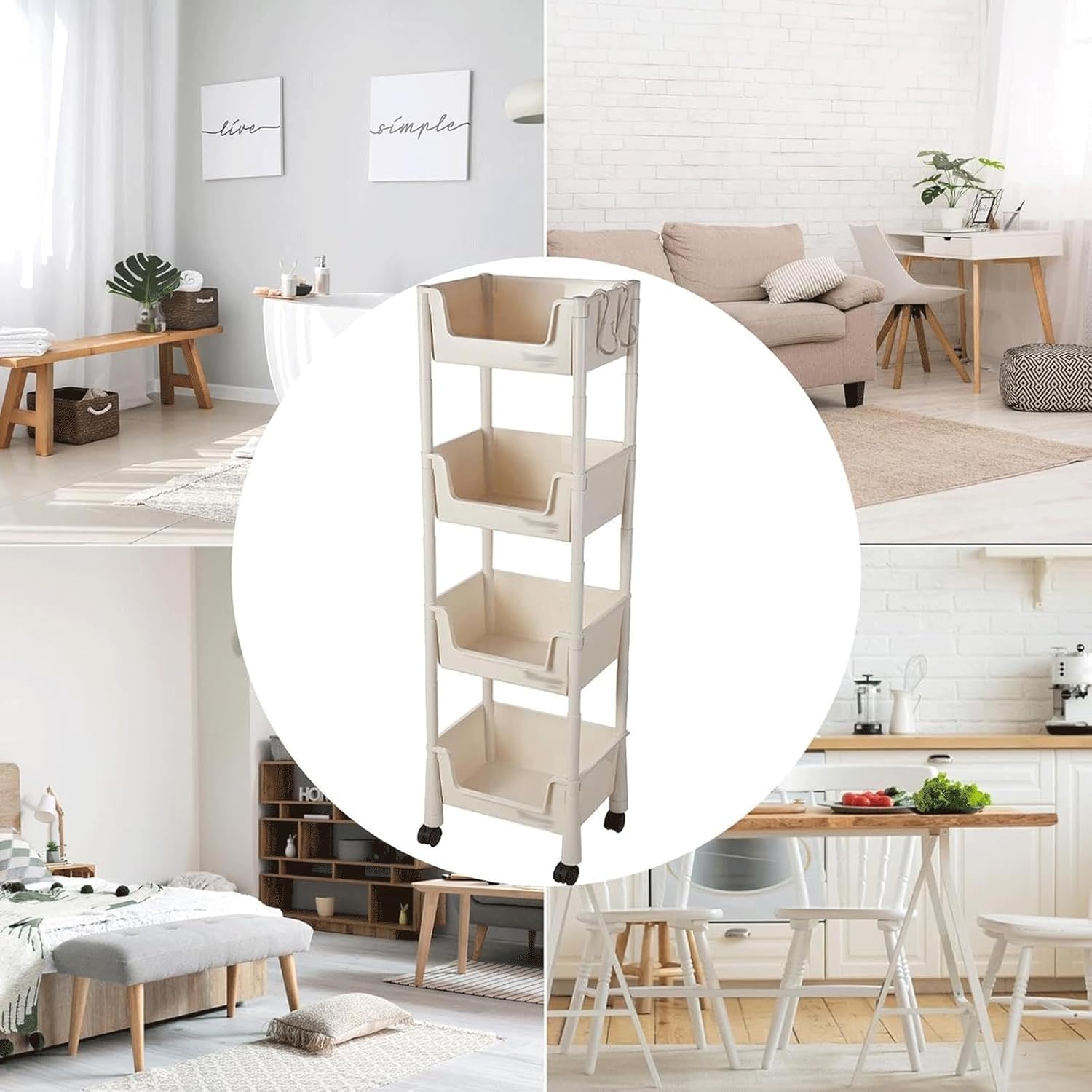 Rolling Cart with Lockable 4 Tier Wheels Multi Purpose Storage Organizer Slim Utility Trolley for Kitchen Bathroom Office Living Room and Narrow Spaces