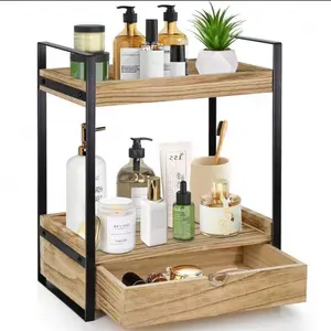 2-Tier Bathroom Countertop Organizer Vanity Tray with Storage Shelf & Cosmetic Holder for Counter Organization
