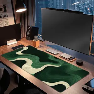 Green Wave Design Mouse Pad Large HD Durable Locked Edges Non-slip Rubber Washable Pads 2-5mm for PC Office Computer Gamer Extra Long Computer Accessory for Gamer Stylish Study and Workstation Decoration Mats Playmat XXL Keyboard Desktop Mat