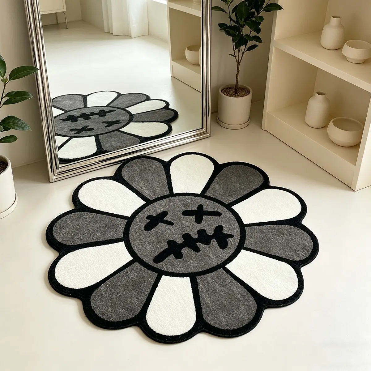 Style Round Bedroom Floral Floor Rug, Vintage Flower Mat, Floral Print Rug, Flower Pattern Rugs, Trendy Hip Hop Style, Soft Plush Washable, Suitable for Living Room, Bedroom, Playroom, Decorative Rug