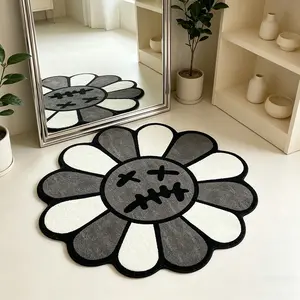 Style Round Bedroom Floral Rug, Vintage Flower Mat, Flower Pattern Rugs, Trendy Hip Hop Style, Soft Plush Washable, Suitable for Living Room, Bedroom, Playroom, Decorative Rug