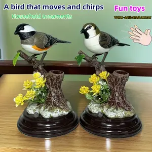 Sound Sensor Moving Chirping Coal Tit Bird Model, Kids Toy Desktop Decor for Elderly Relax