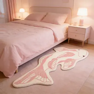 Creative Irregular Koi Fish Print Velvet Carpet, Decorative Rug, Fluffy Rug, Trendy Fashion Design, Easy Clean Washable Rug for Living Room Bedroom Sofa Tea Table