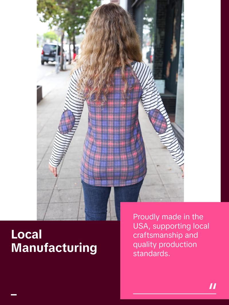 Feeling Playful Plaid/Stripe Outseam Stitch Elbow Patch Pullover