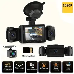 2.4 Inch 360-Degree Dash Cam 1080P HD Car DVR with Three Cameras for Comprehensive Recording, Featuring 480P Left, Right, and Rear View Cameras, Night Vision, Loop Recording, Springtok free 32G TF card- 4 Recordings 3 Displays Automotive Dashcam