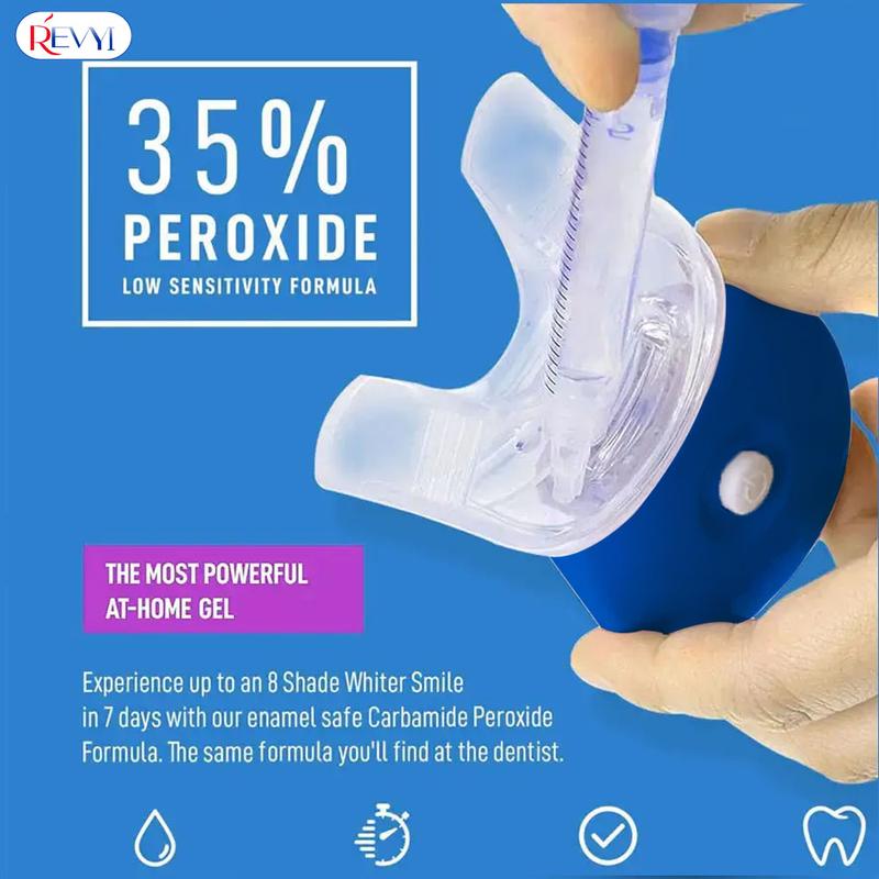 REVYI LED Teeth Whitening Kit with 5x3ml Carbamide Peroxide Gel | Enamel-Safe Whitening Light | Professional Results at Home | Perfect Gift for Parents Him Her Oral Silicone