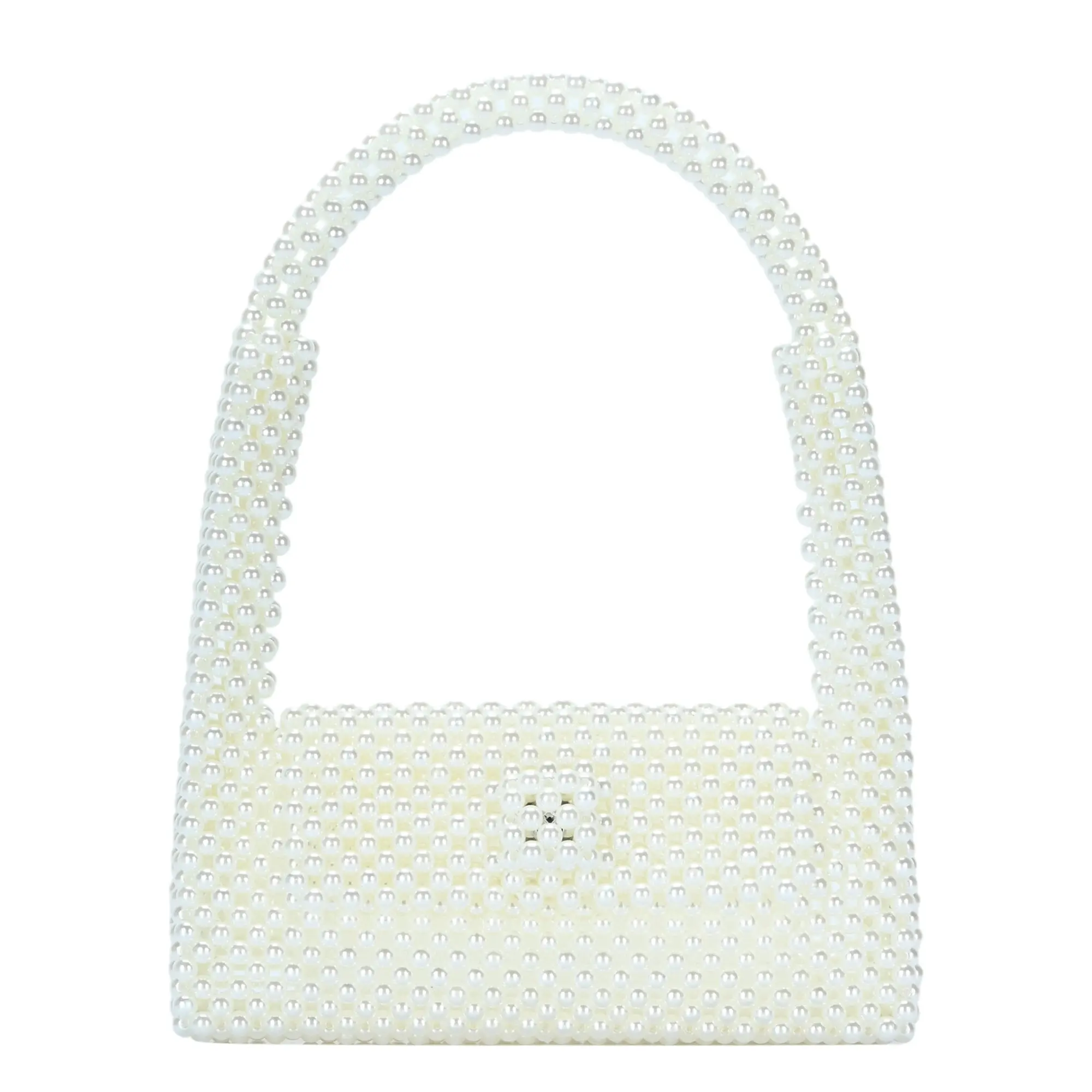Women's Pearl Bead Clutch Bag - Button Fasten, Clutch Shape, Elegant Look, Handheld Strap, Women's Handbag for Formal Occasions