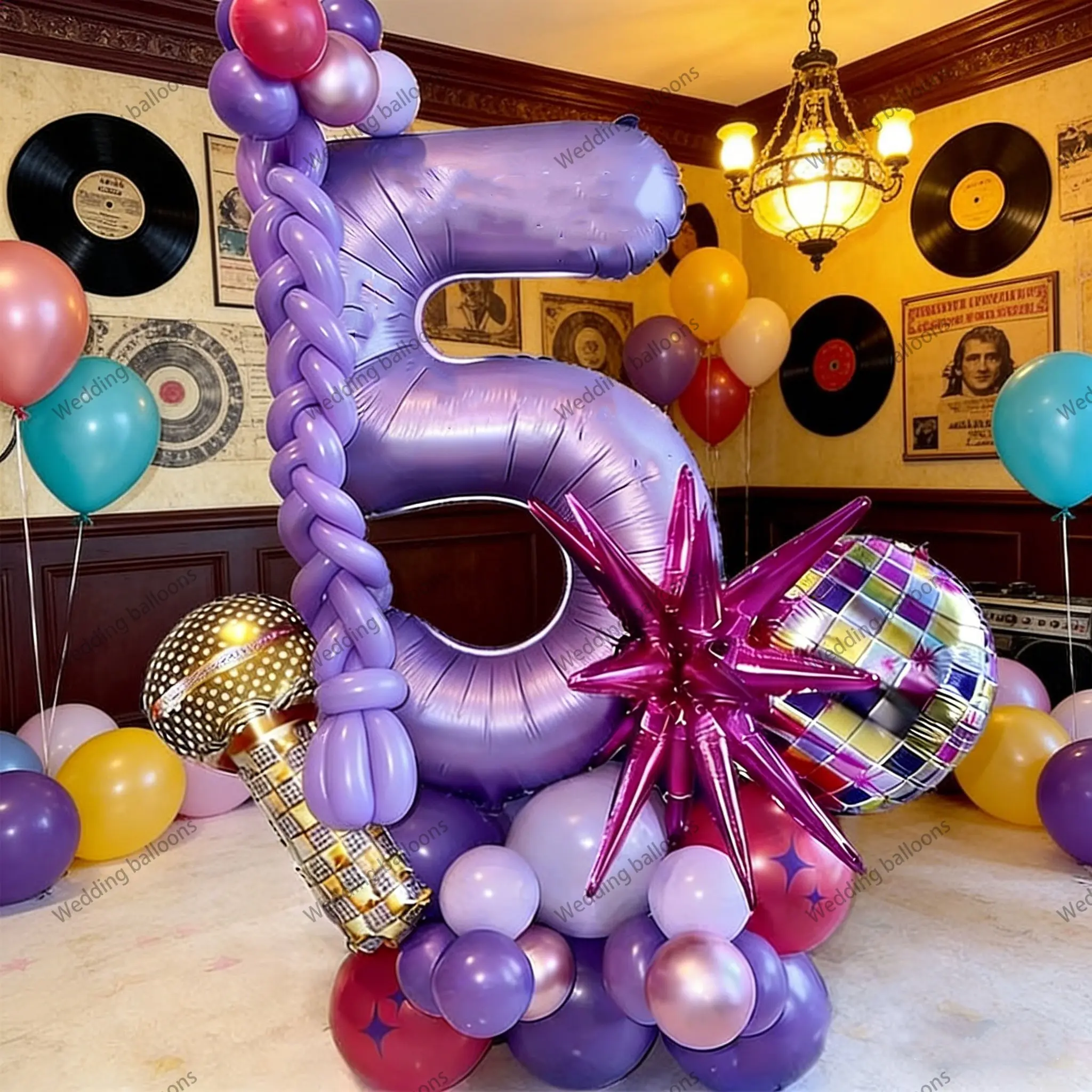 Number Aluminum Foil Balloons 1-9, Birthday Party Decorations, Gold Microphone Theme, Kids Photography Backdrop, Essential for Birthdays