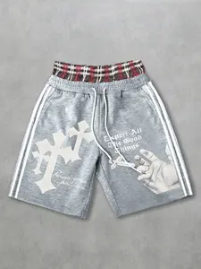 Men's Streetwear Two-Piece Casual Shorts, Letter and Graphic Pattern Print Drawstring Waist Pockets, Suitable for Daily Wear, Sports, Parties