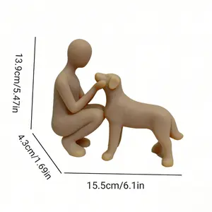 Dog sculpture home decoration, cute human-dog statue ornament, suitable for office, living room, bedroom, home, and a commemorative gift for pet lovers (sandstone material)