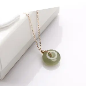 Freaswind Green Jade Donut Pendant Necklace Elegant 18K Gold Plated 925 Silver Dainty Chain Lucky Charm for Women Trendy Gold-Plated Jade Pendant Necklace Minimalist Good Luck Jewelry Vintage Jade Circle Necklace Chic Jewelry Gift for Her