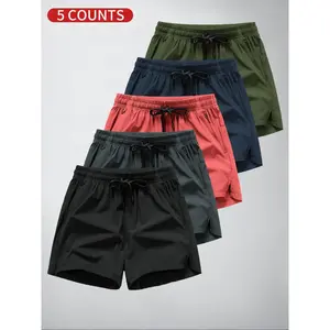 Men's Solid Color Drawstring Waist Shorts, Casual Breathable Comfortable Relaxed Shorts, Men's Bottoms for Summer