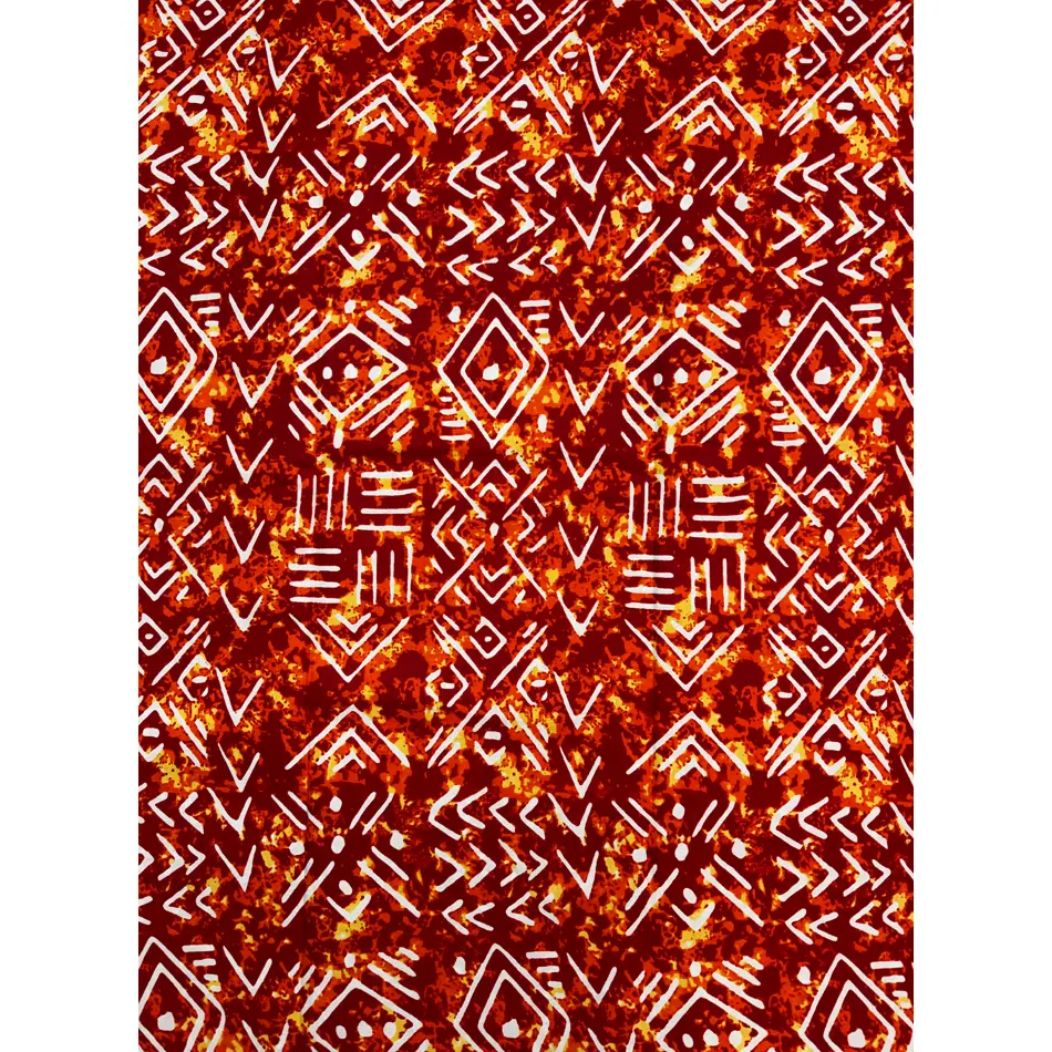 Vibrant Cotton African Ankara Print Fabric - 6yd Red, Orange, Yellow, White Sewing Material for Head Wrap, African Dresses, Cultural Events, Neck Ties