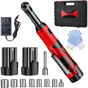 3/8" Cordless Ratchet Wrench, Extended Electric Ratchet Wrench, 40 Ft-Lbs 450 RPM 16.8V Cordless   Ratchet Wrench Set with 2 , Variable Speed, 7 Sockets, LED Light