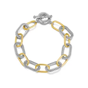 Mytys Link Bracelet for Women Jewelry Trendy Two tone Oval Chain Wire Bangle Designer Inspired Bracelets Springtok