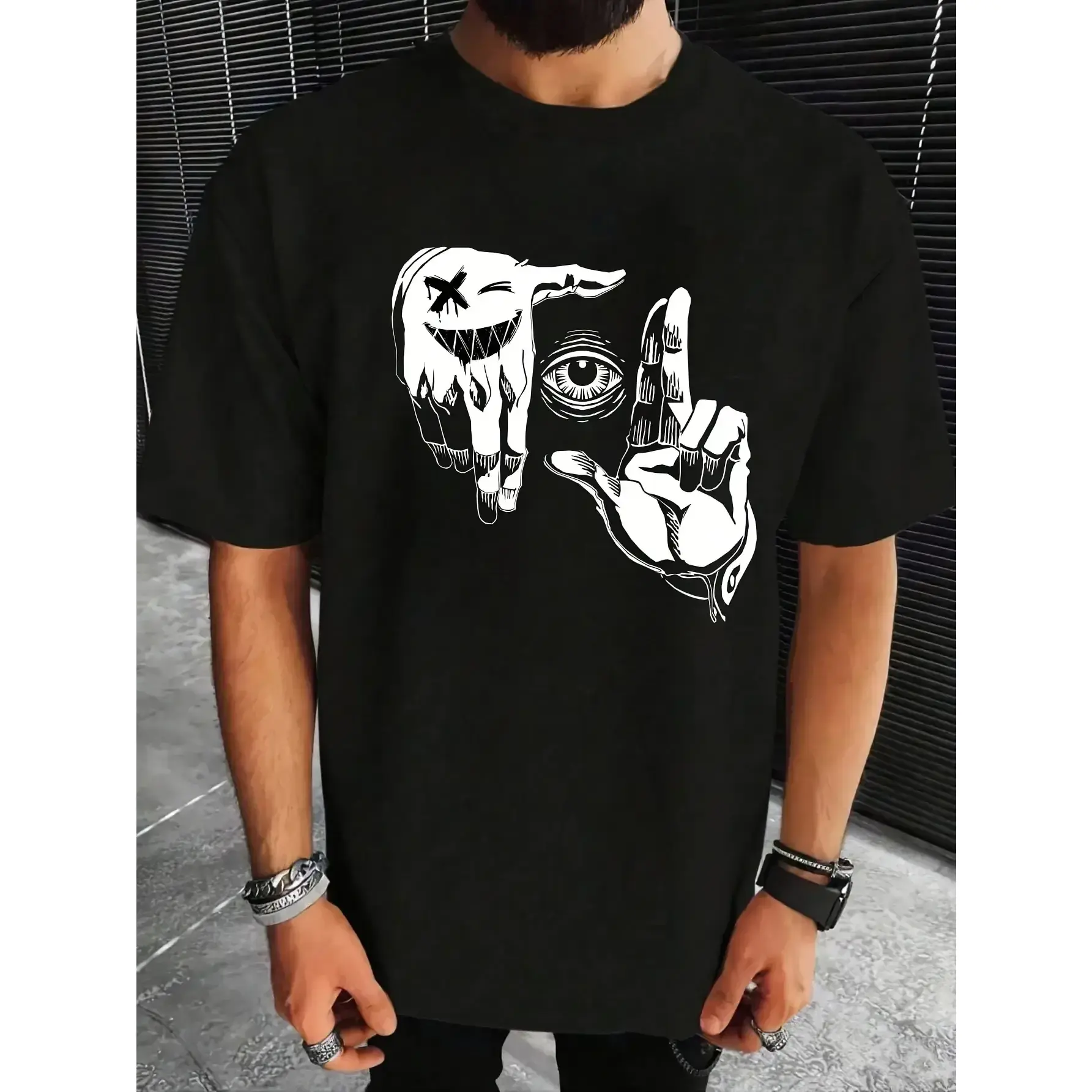 Unisex Cotton Short Sleeve Vintage Outdoor T-Shirt - TikTok Trending Crew Neck Top with Unique Gesture Print, Casual Streetwear for Men & Women