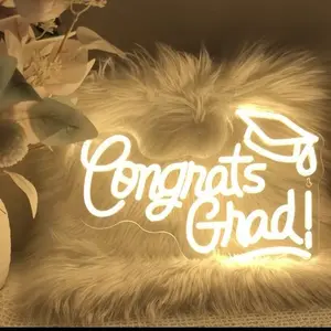 Congrats Grad Neon Sign with Graduation Cap,  Warm White Grad Light Up Led Sign for Class of 2026 Graduation Party Decorations Prom Celebration Gifts Kindergarten High School College Wall Decor