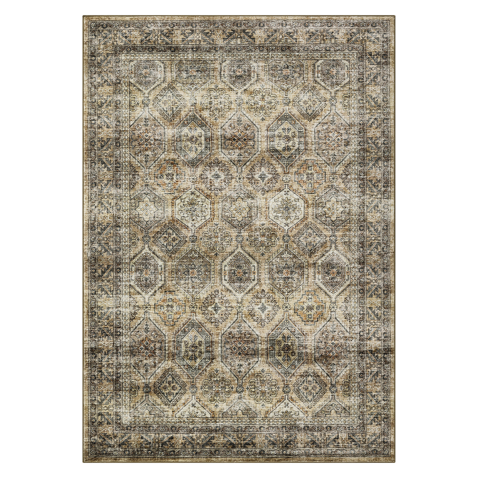 9 x 12 ft Polyester Imitation Cashmere Brown Rectangular Hallway Bathroom Entryway Kitchen Office Foldable Geometric Printed Persian Washable Area Rug