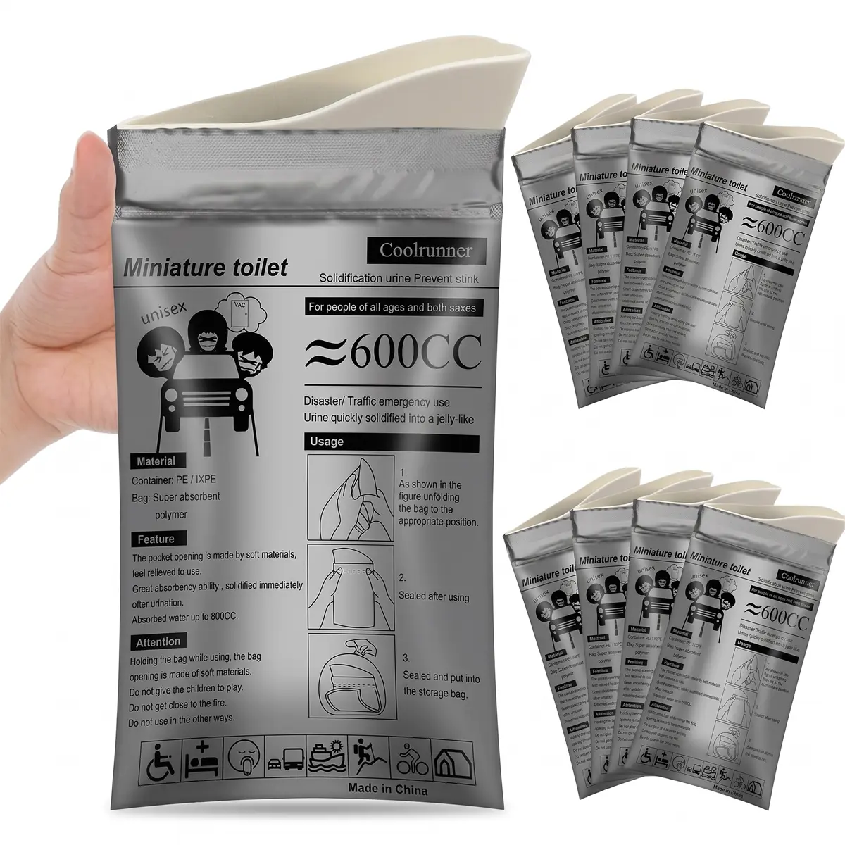 8 PCS Disposable Emergency Urinal Bag, Portable Camping Pee Bags, Travel Pee Bags, Car Traffic Jam Emergency Portable Urine Bag, Vomit Bags, for Men Women Kids Children Patient