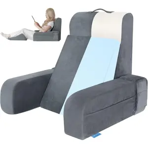 Reading Pillow, 10 in 1  Pillow for Bed Sitting up with Detachable Arms Rest,  Rest with Gel Memory , Husband Pillow for Reading/Gaming/Working in Bed or Couch 19", Gray