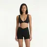 PAVOI Women's Active V-Neck Sports Bra - Elastic Back Cutout, FlexFlow Quick Dry BPA-Free Fabric, Upper Body Top for Pilates, Lifting (A-C Cups)