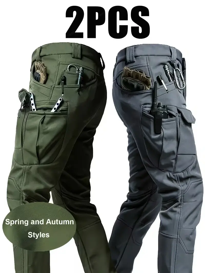 2PCS Men’s Tactical Pants – Stretch Waterproof Fabric, Durable Cargo Pants for Hiking, Casual Wear & Work, Multiple Pockets (No Belt)