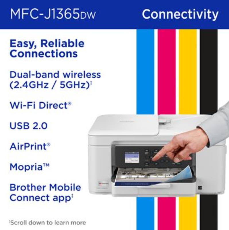 Brother MFC-J1365DW INKvestment 1365 Wireless Color Inkjet All-in-One Printer with Automatic Duplex Printing 1.8" Color Display & Wireless Connectivity