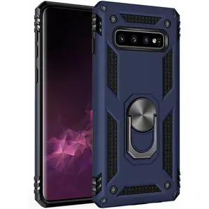 Grade Drop Impact for  Galaxy S10 Plus Case 360 Metal Rotating Ring Kickstand Holder Built-in   Mount Armor Shockproof Cover for  Galaxy S10+ Plus Phone Case Blue