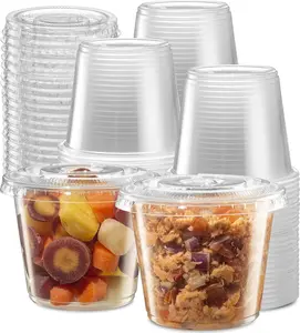 5 oz - 200 Sets Clear Diposable Plastic Portion Cups With , Small Mini Containers For Portion Controll, Jello Shots, Meal Prep, Sauce Cups, Slime, Condiments, , Disposable Souffle Cups