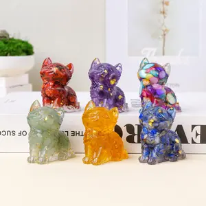 Cute Cat Design Crystal Stone Ornament, 1 Count Reiki Figurine, Fengshui Sculpture for Home Office Decoration, Desktop Decorative Ornament