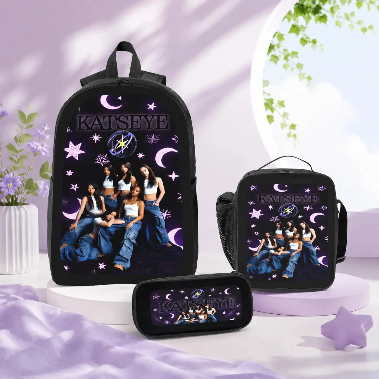 Kawaii Backpack Set for Teen Girls, 3-Piece Pink School Style Backpack with Lunch Box & Pencil Case, Large Capacity Bookbag for Back to School