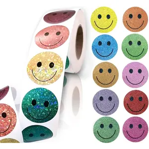 Glitter Dot Smiley Face Stickers Foil Shiny Happy Face Stickers for Kids Reward 500Pcs 1 inch 10 Colored Sparkly Foil Dot Labels for Student Planner School Classroom Teacher Supplies