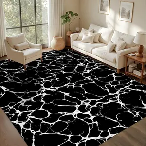 JIT 1pc imitation cashmere black marble carpet, washable carpet suitable for living room, soft material, bedside carpet, bedroom, dining room, office, large indoor carpet, rubber backing for anti-slip and low pile pad