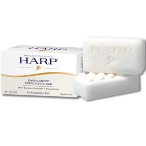 HARP Exfoliating Body Wash Bar pH Balanced Syndet Cleanser with Bamboo Powder Fragrance Free Soap Free No Lye Non Comedogenic Gentle Exfoliation for Smooth Skin 5 oz