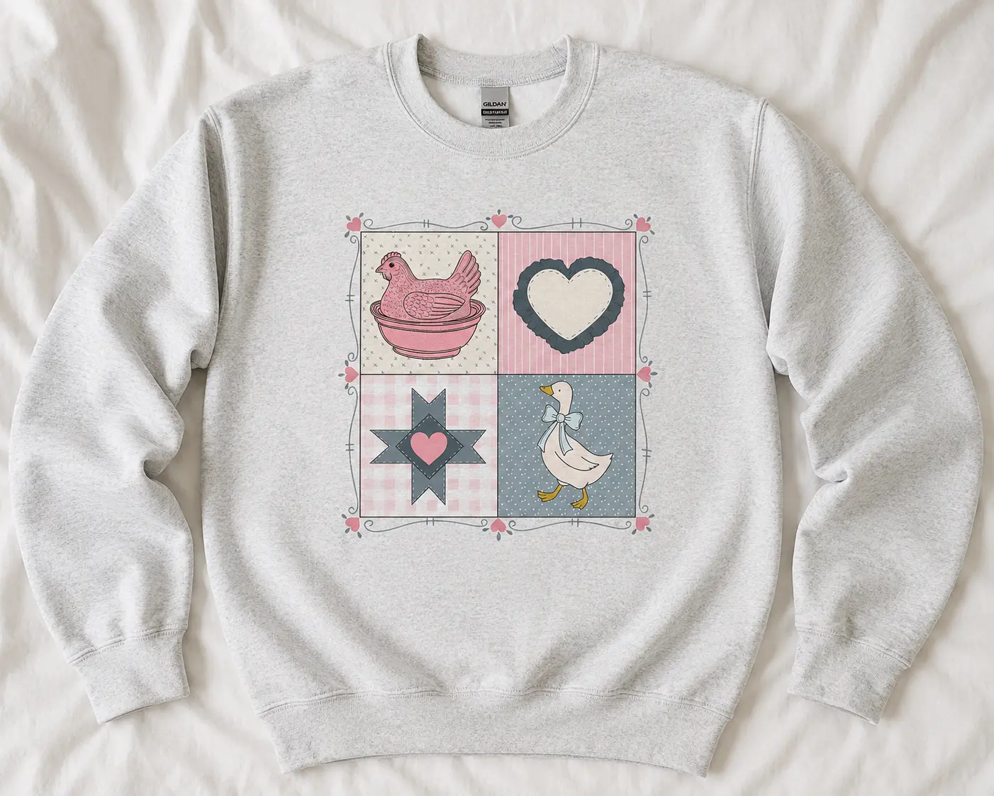 Vintage Cottagecore Quilt Shirt, Grandma Core Farmhouse Hen Goose T-Shirt, Rustic Country Decor Graphic Tee, 90s Thrifted Granny Aesthetic Top, Cozy Homestead Art Shirt, Softstyle Unisex Shirt