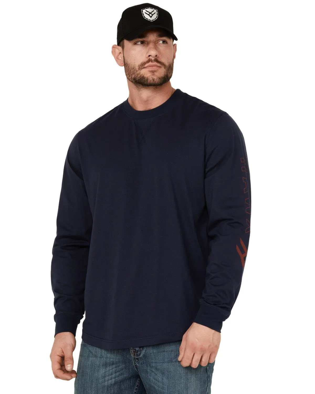 Hawx Men's Long Sleeve Knit Solid Logo Work T-Shirt - Hxsp24k85-Nvy